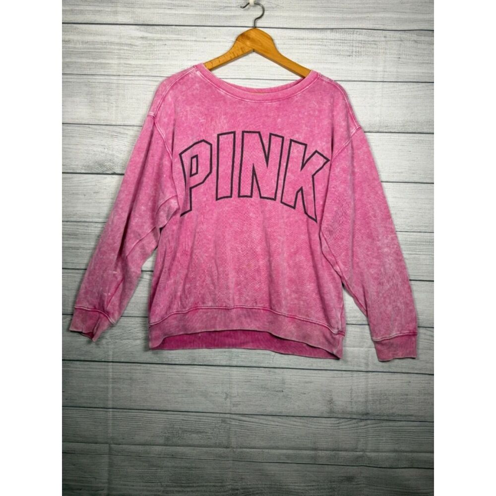 PINK Victoria's Secret Womens Large Pink Acid Wash Logo Sweatshirt 4768